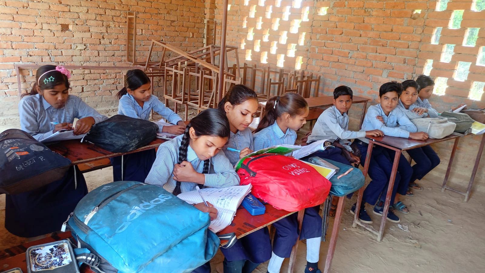 Children studying in a rural classroom